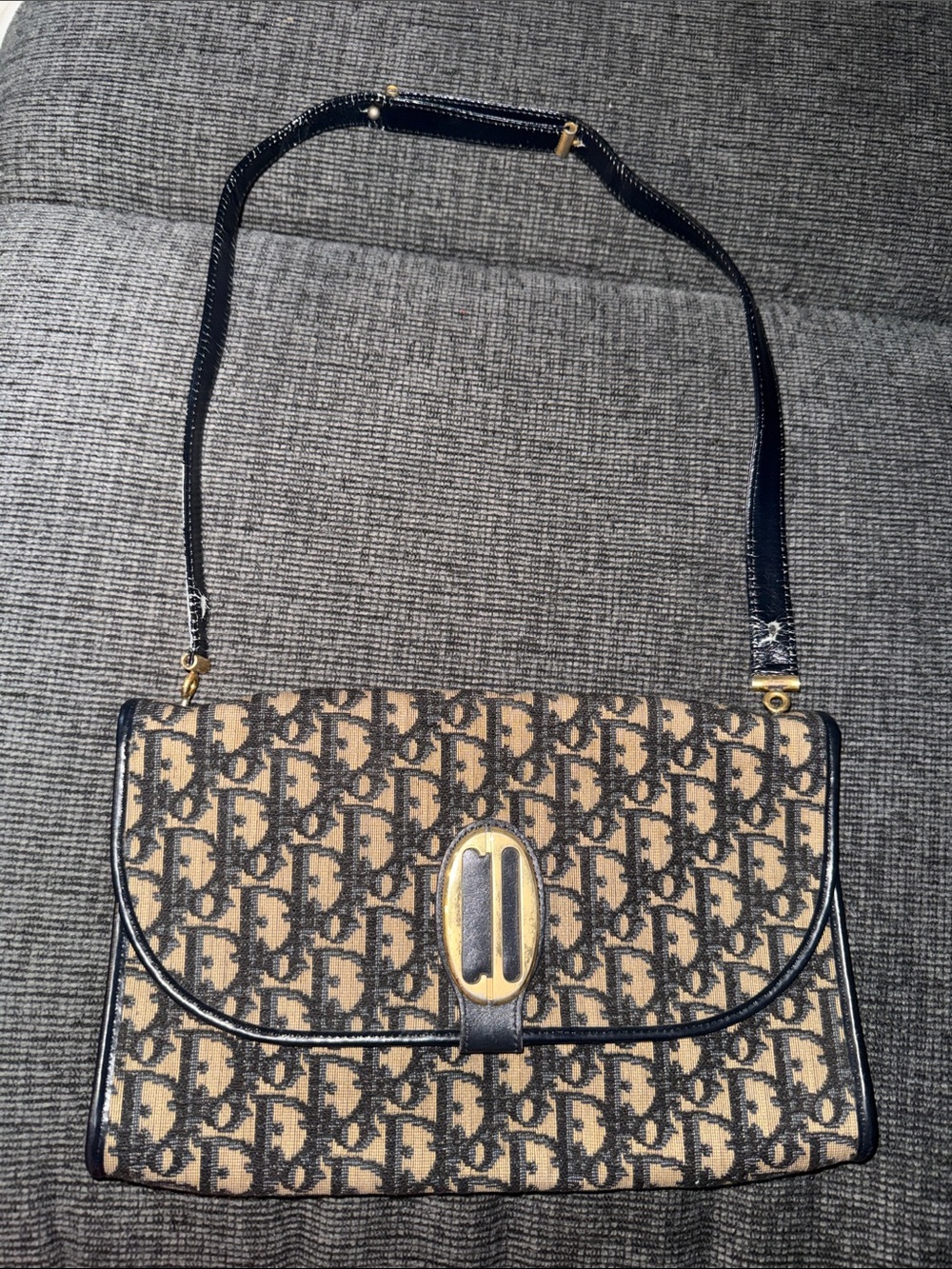 Christian Dior Trotter Navy and Beige Monogram Shoulder Bag